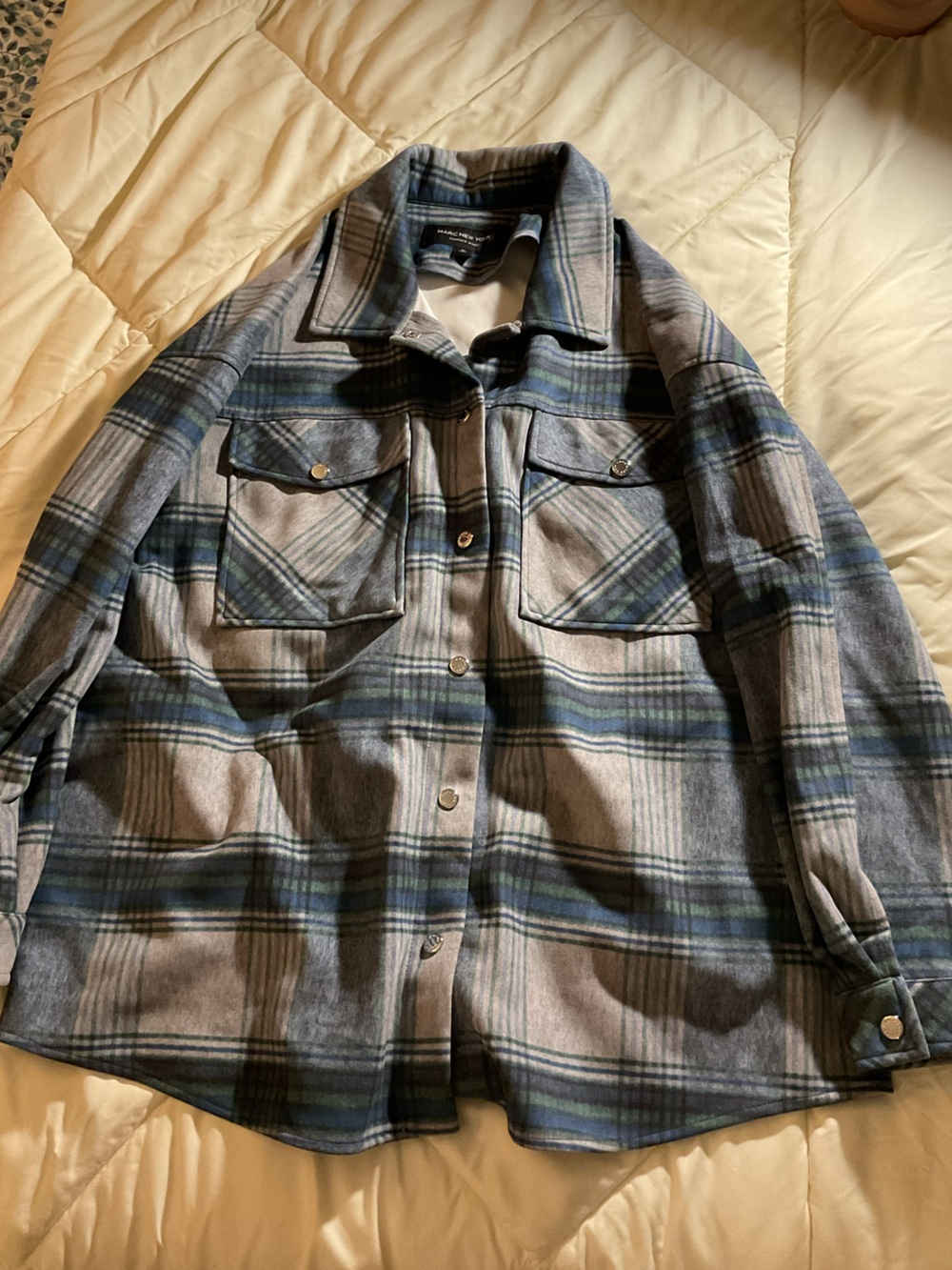 Marc New York Plaid Shirt Jacket in Blue, Green, and Gray